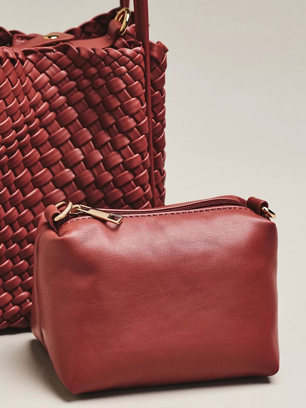 LIKE NEW Anthropologie Hollace Woven Mini Tote With Pouch in Wine
